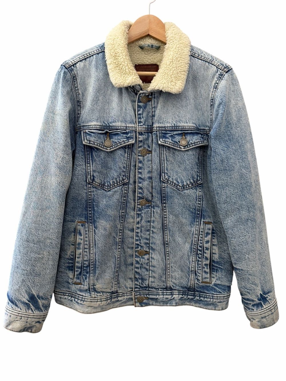 Abercrombie & Fitch Denim Jacket Coat Sherpa Lined Men Sz Large Blue Trucker Y2K